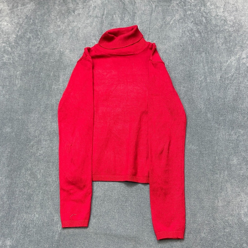Heirloom Collectible Cropped Sweater Womens L Red Turtleneck Stretch Ribbed Hem